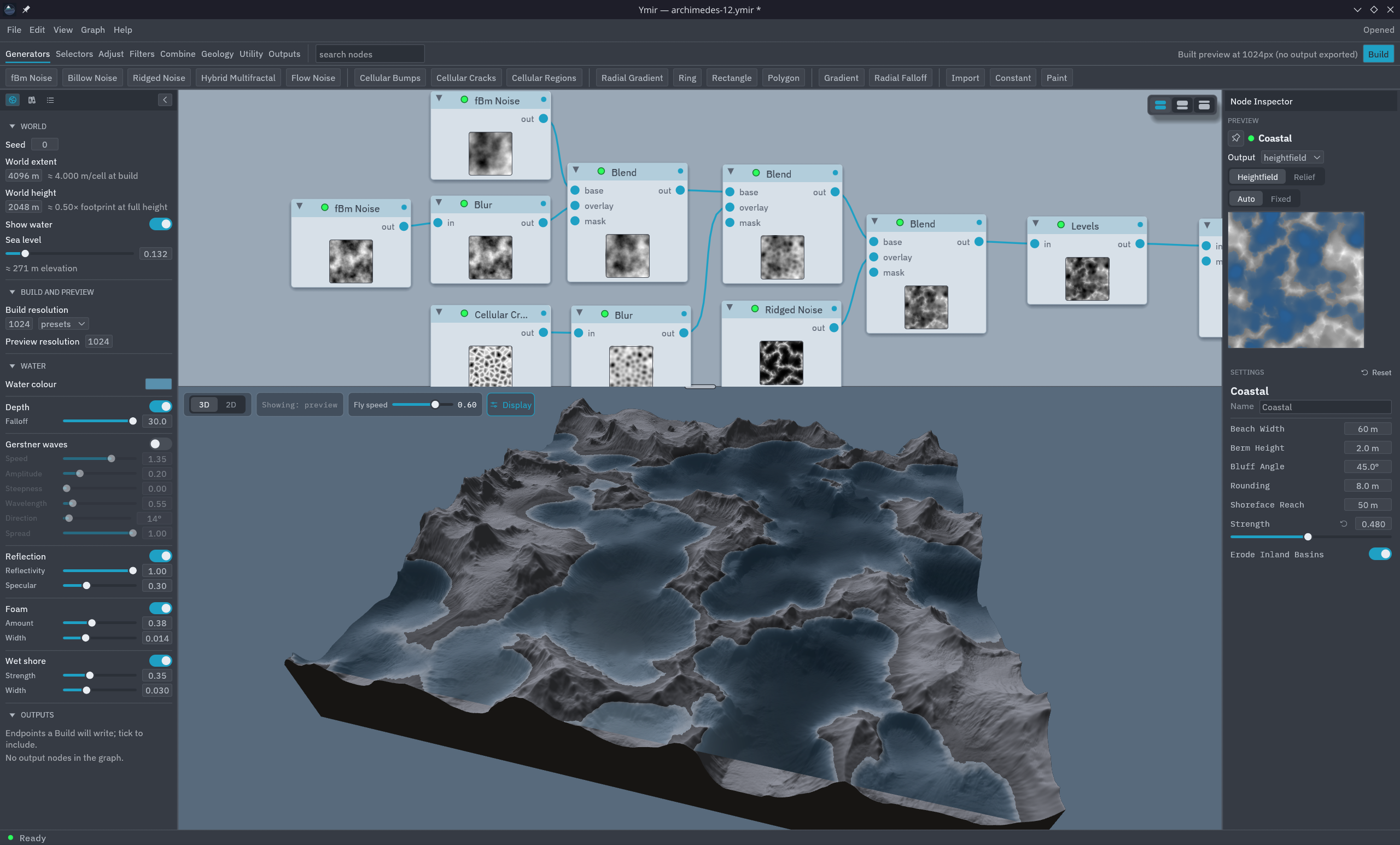 The Ymir node editor and 3D viewport